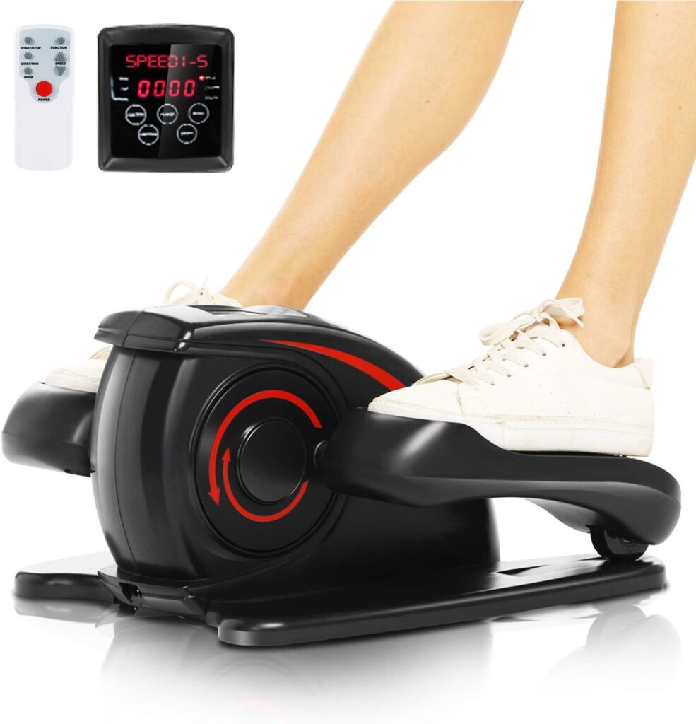 ANCHEER Under Desk Elliptical Machine, Electric Seated Pedal Exerciser, Remote Control Portable Exercise Elliptical Trainer with Large Pedal, LCD Monitor Compact Trainer for Home  Office Gym