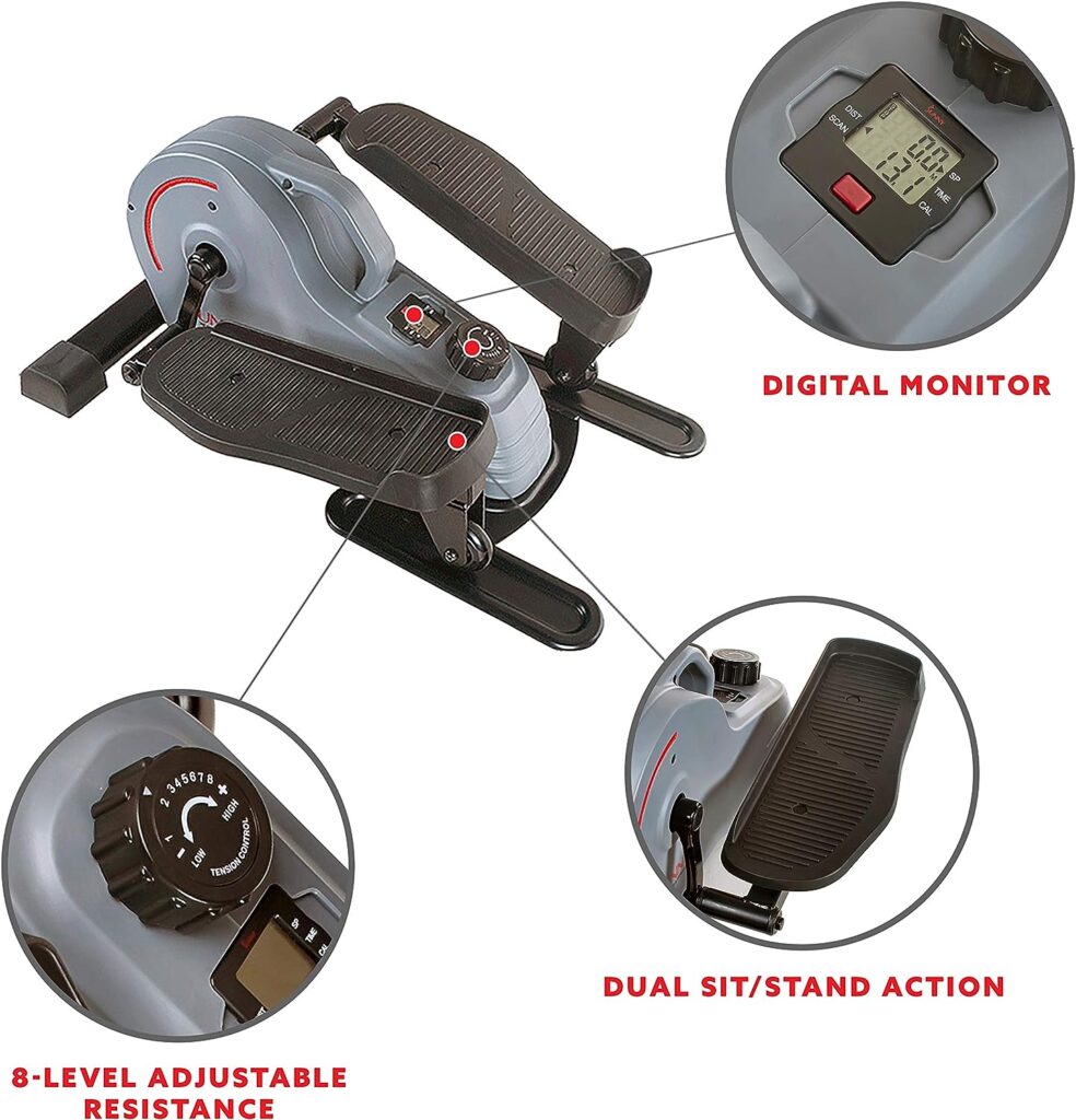 Sunny Health  Fitness Magnetic Underdesk/Standing Portable Elliptical Machine with Optional Handlebars or Resistance Bands